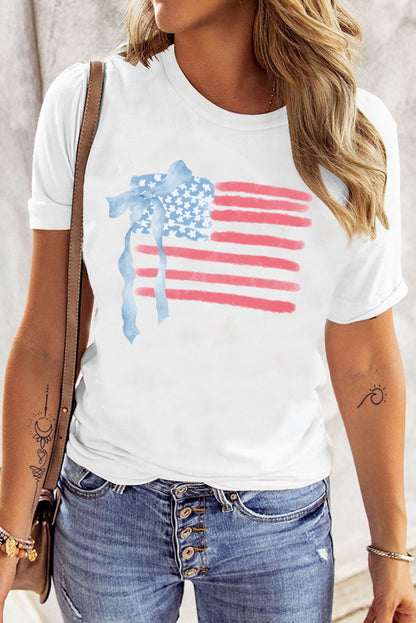 White American Flag Bow Graphic T-Shirt