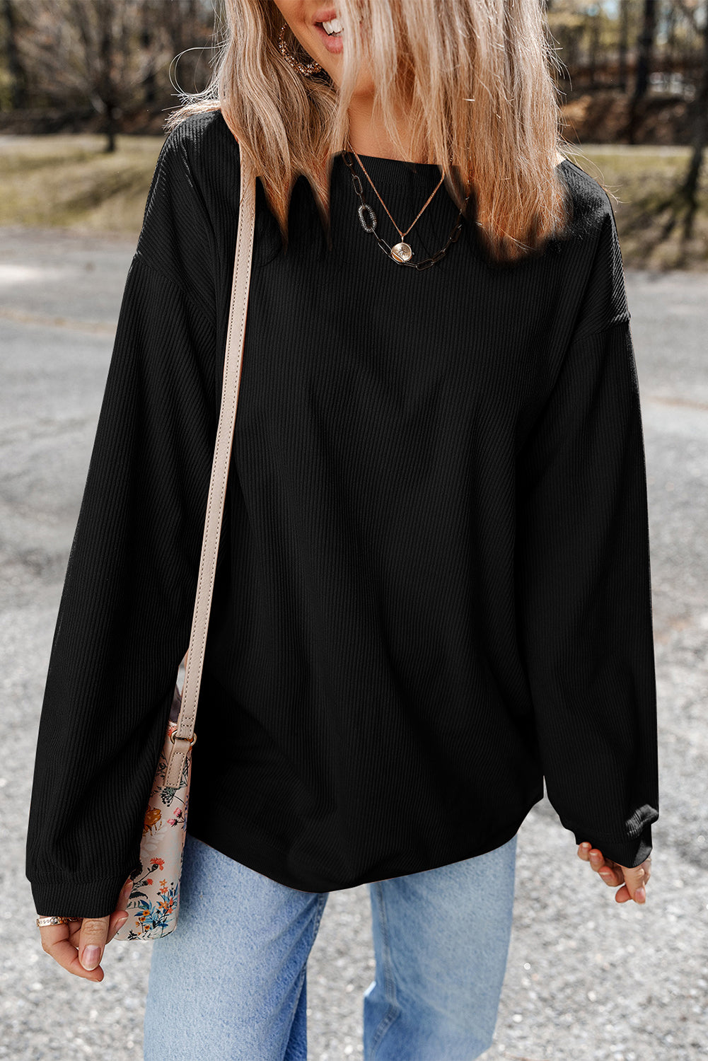 Dark Grey Ribbed Corduroy Oversized Sweatshirt