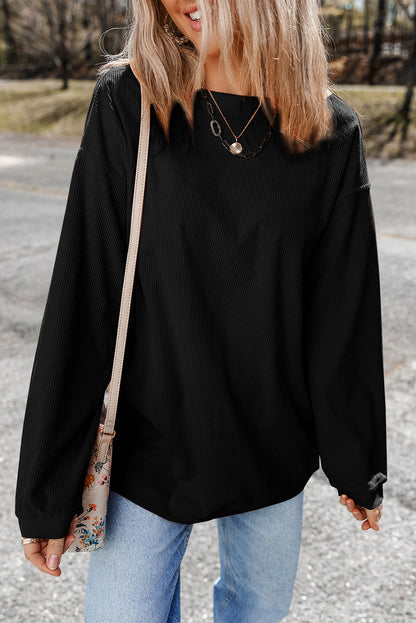 Dark Grey Ribbed Corduroy Oversized Sweatshirt