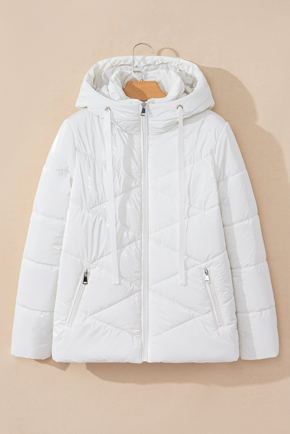White Quilted Hooded Puffer Coat