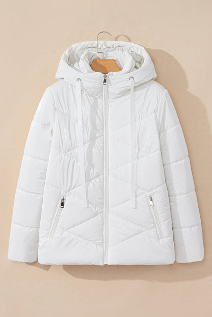 White Quilted Hooded Puffer Coat