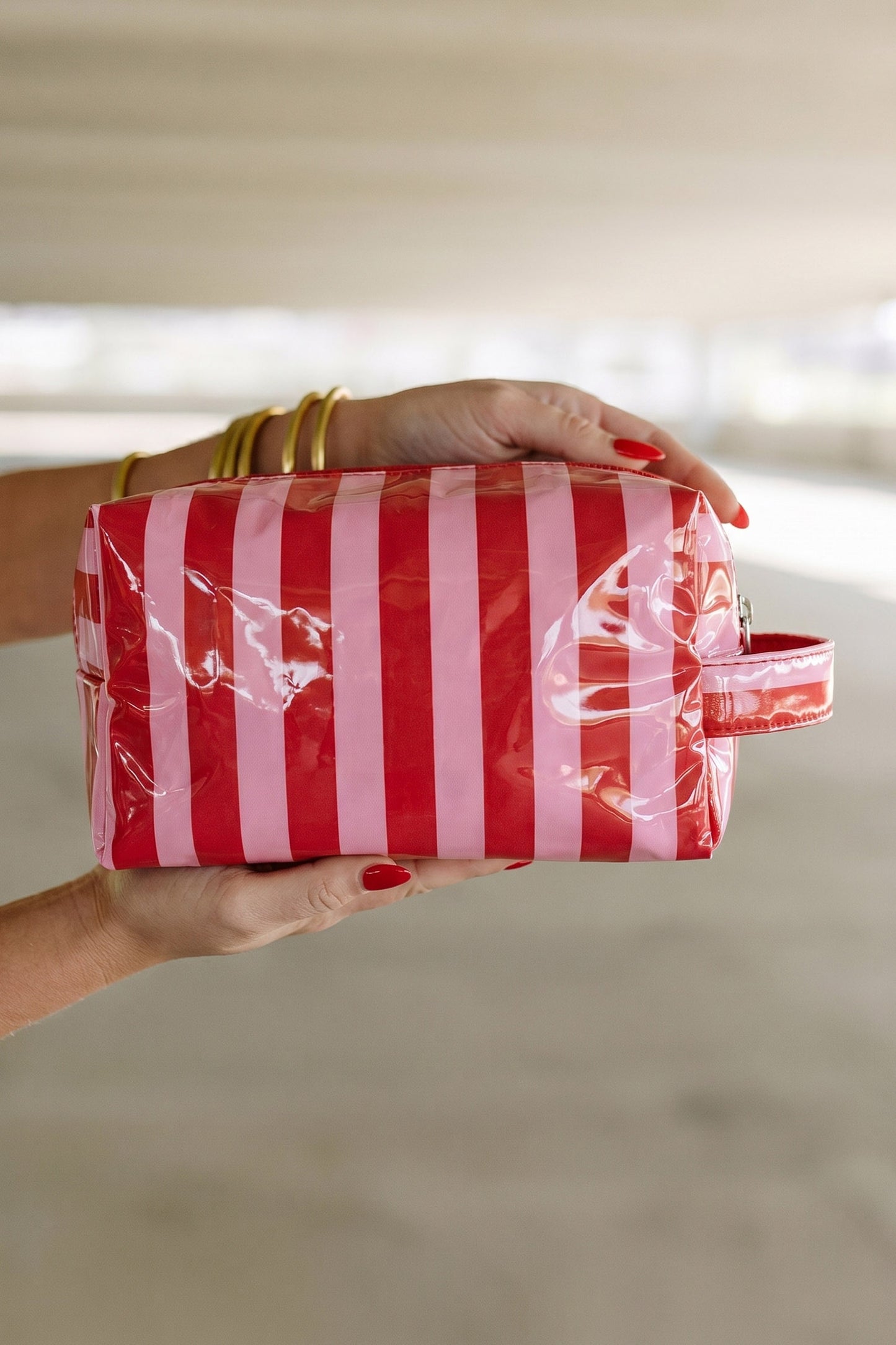 Pink Striped Travel Cosmetic Bag