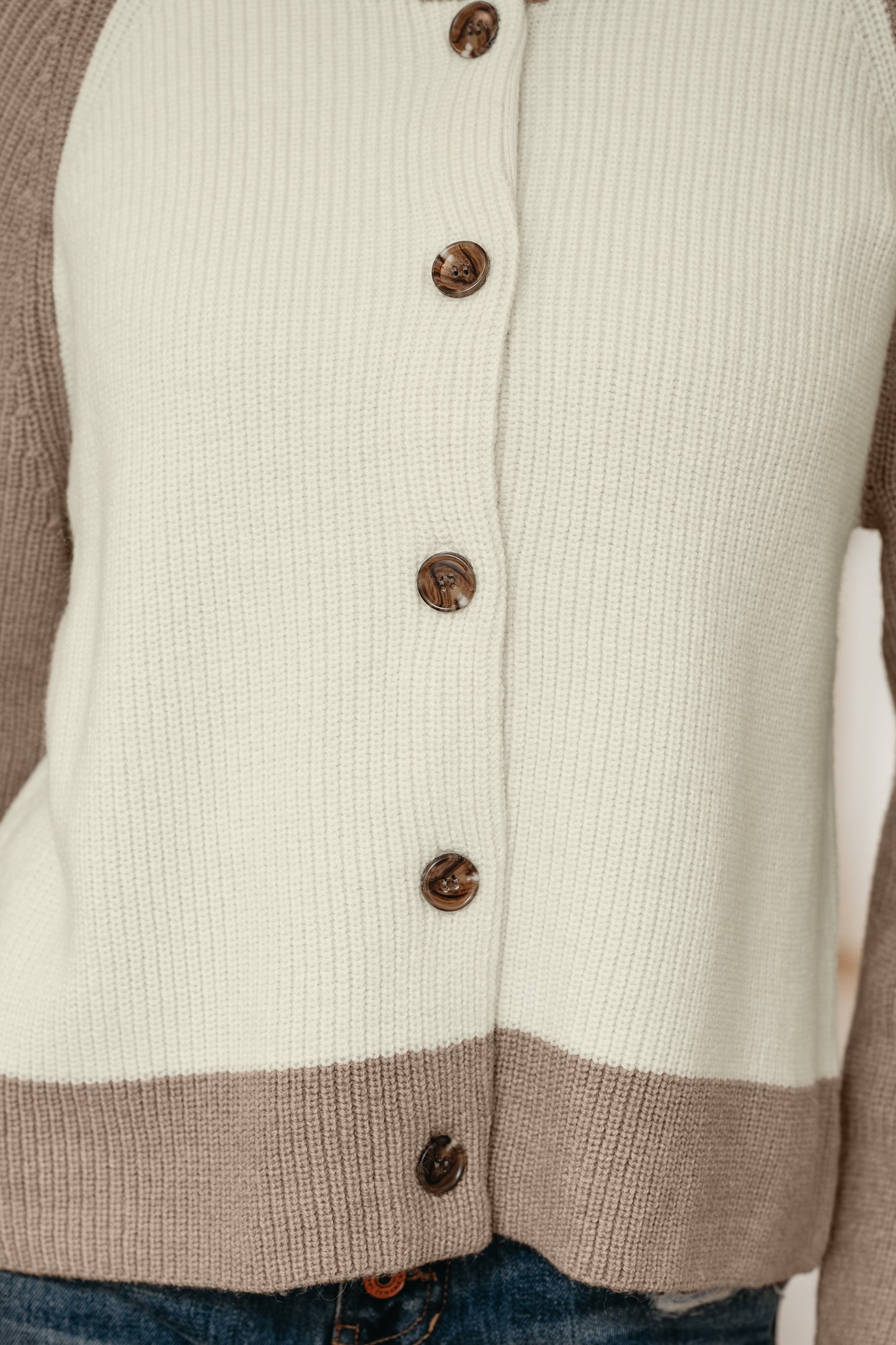 White Ribbed Color-Block Cardigan