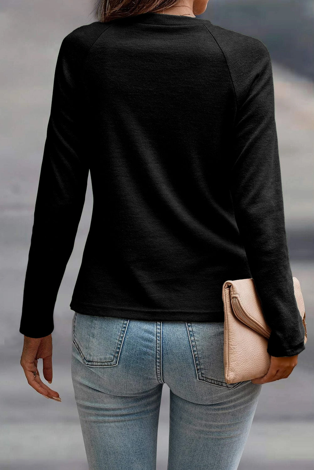 Navy Seam-Detail Raglan Top