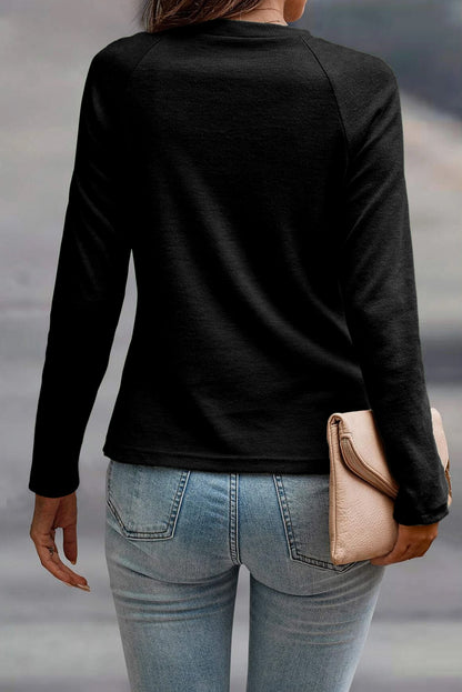 Navy Seam-Detail Raglan Top