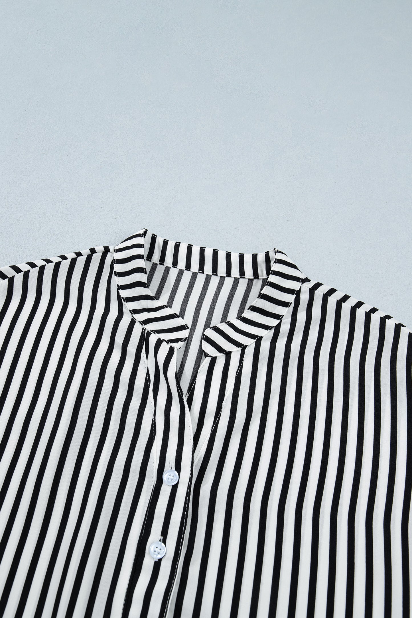 Black Striped Half-Sleeve Button-Up Shirt
