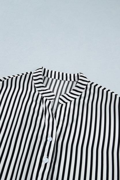 Black Striped Half-Sleeve Button-Up Shirt