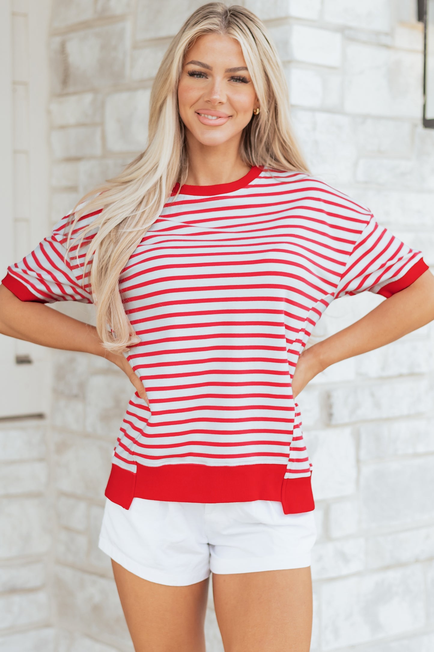 Red Striped Drop-Shoulder T-Shirt
