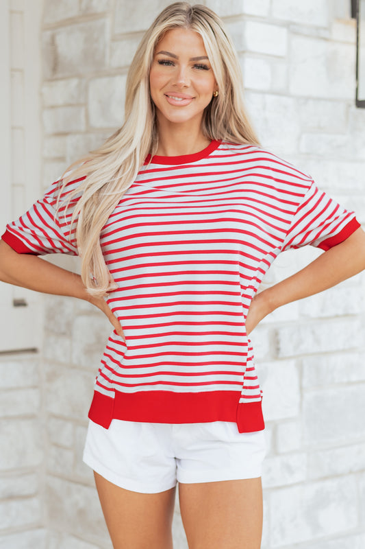 Red Striped Drop-Shoulder T-Shirt
