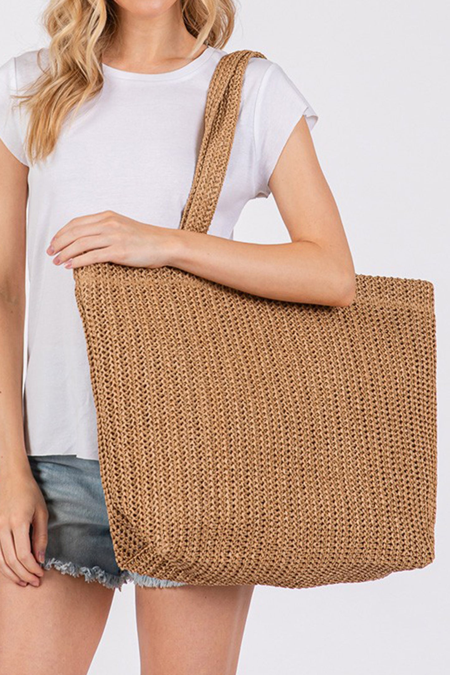 Parchment Woven Beach Tote Bag