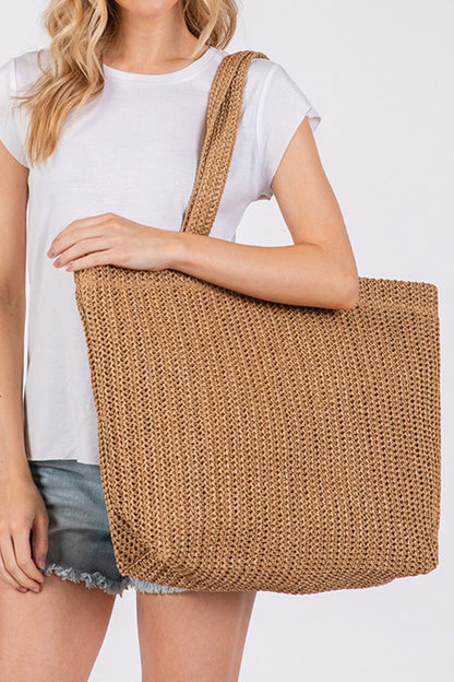 Parchment Woven Beach Tote Bag