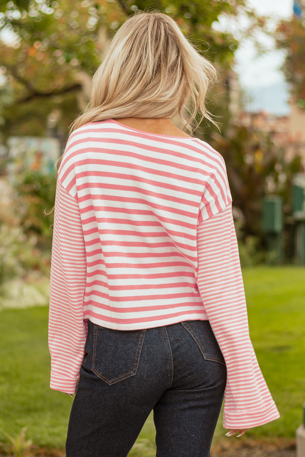 Pink Striped Waffle-Knit Top