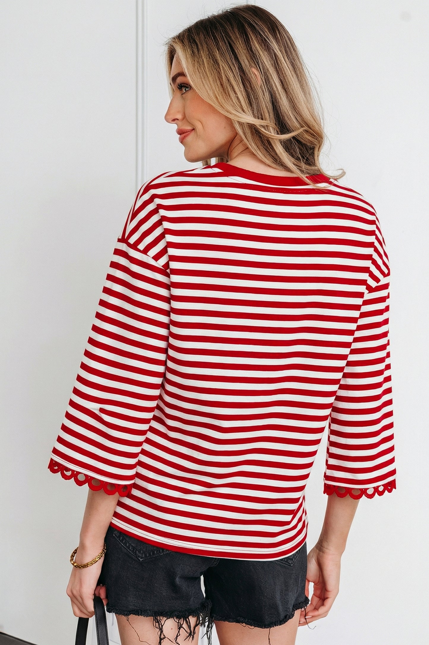 Racing Red Striped Lace-Trim Top