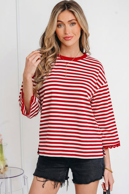 Racing Red Striped Lace-Trim Top