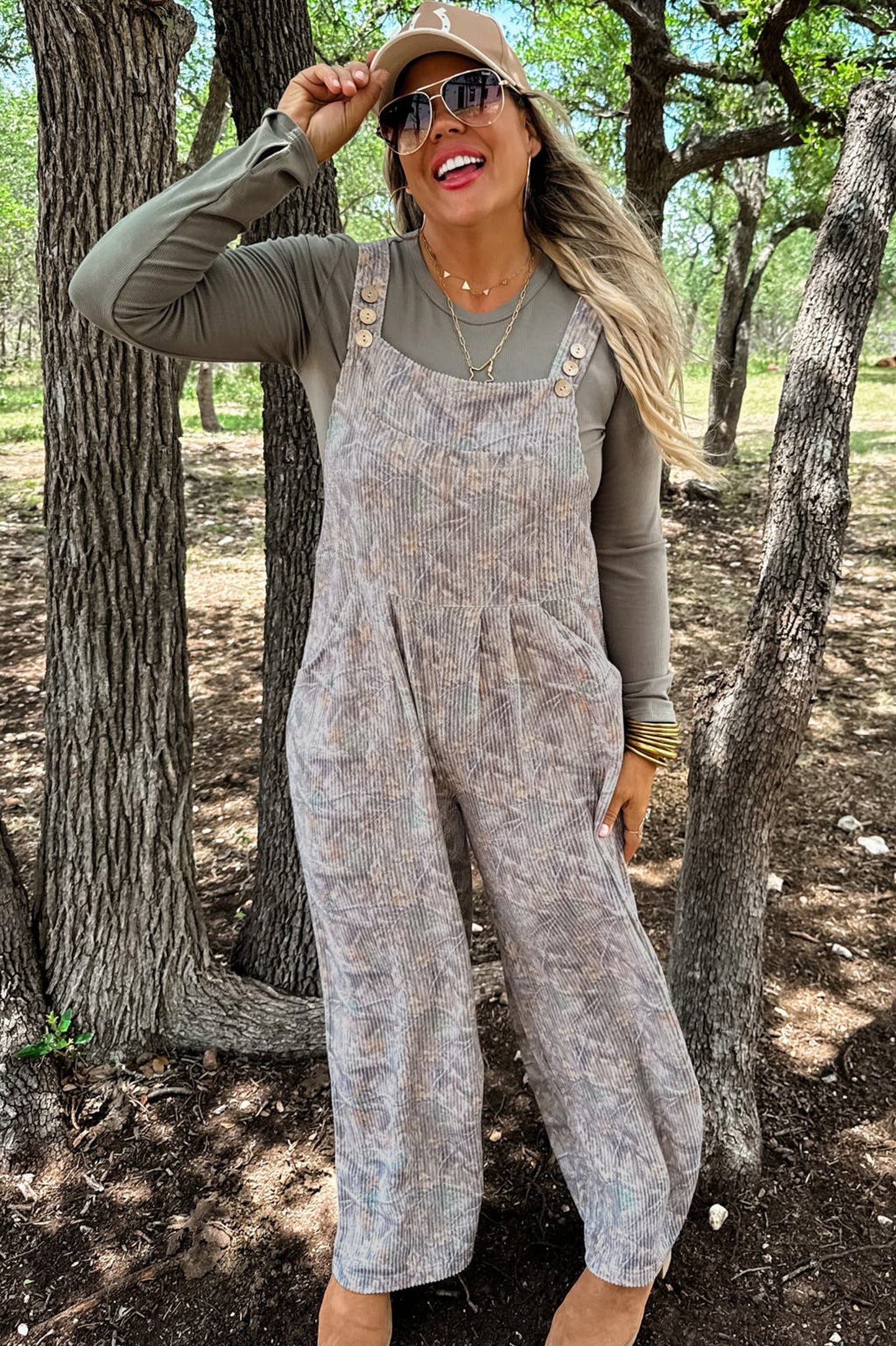 Brown Camouflage Sleeveless Jumpsuit