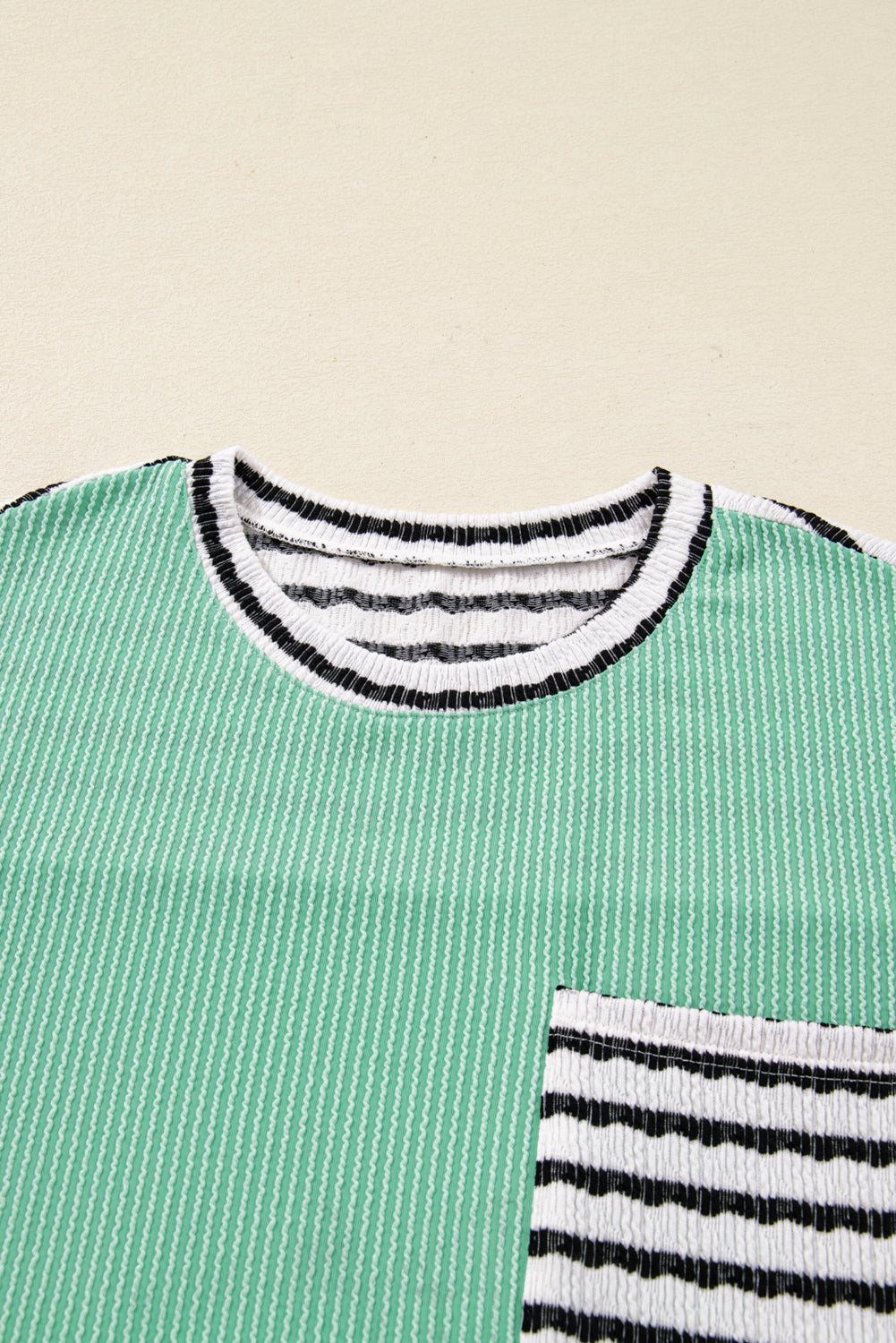 Sea Green Striped-Pocket Ribbed Top