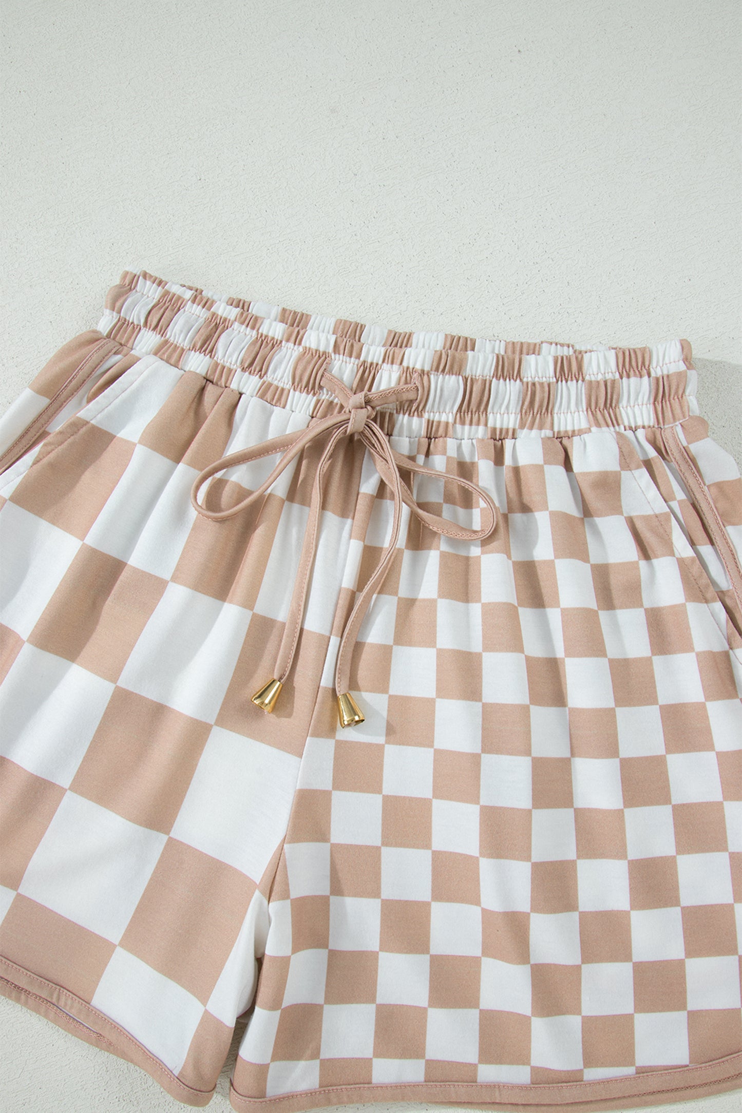 Khaki Checkerboard Drawstring Shorts