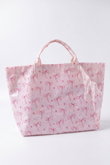 White Bow-Print Tote Bag