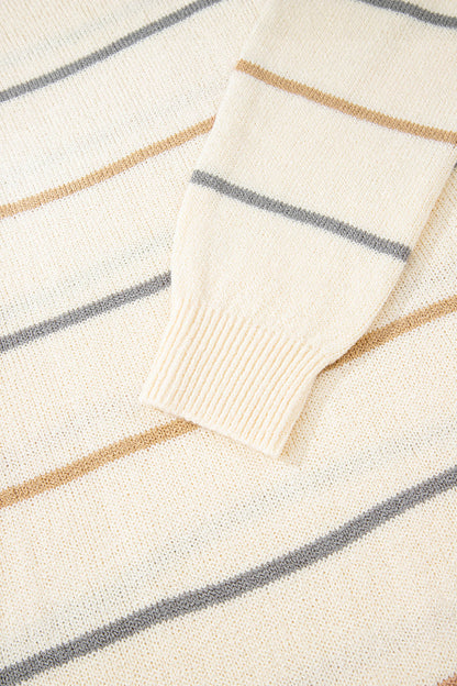 Cream Multicolor Striped Sweater Mini Dress