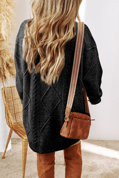 Parchment Cable Knit Drop-Shoulder Loose Fit Sweater Dress