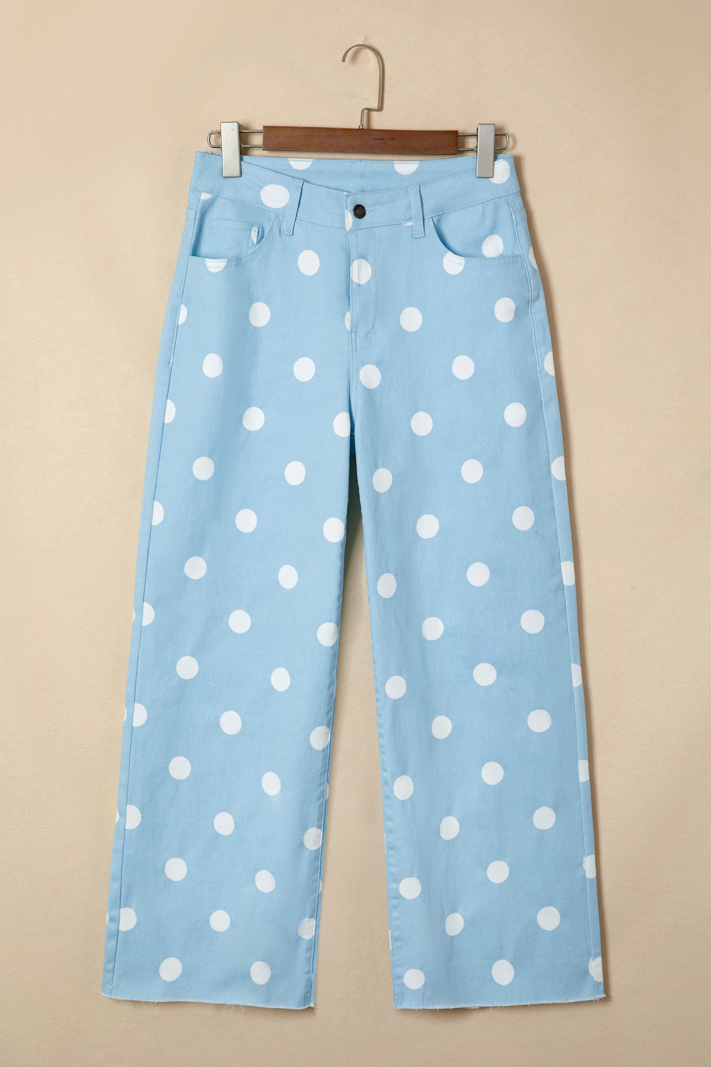 Khaki Polka-Dot Raw-Hem Jeans