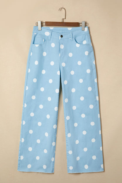 Khaki Polka-Dot Raw-Hem Jeans