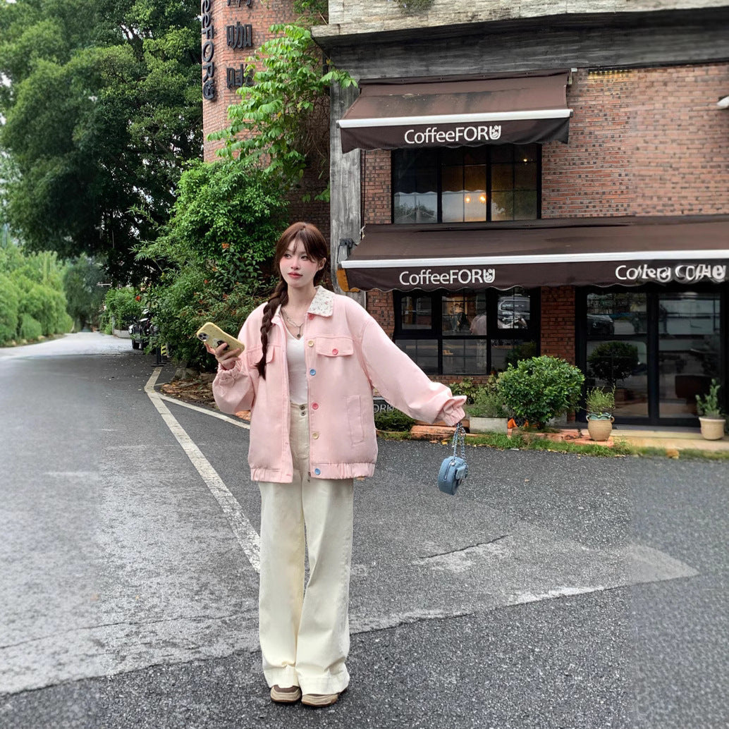Collared Color-Block Mid-Length Jacket