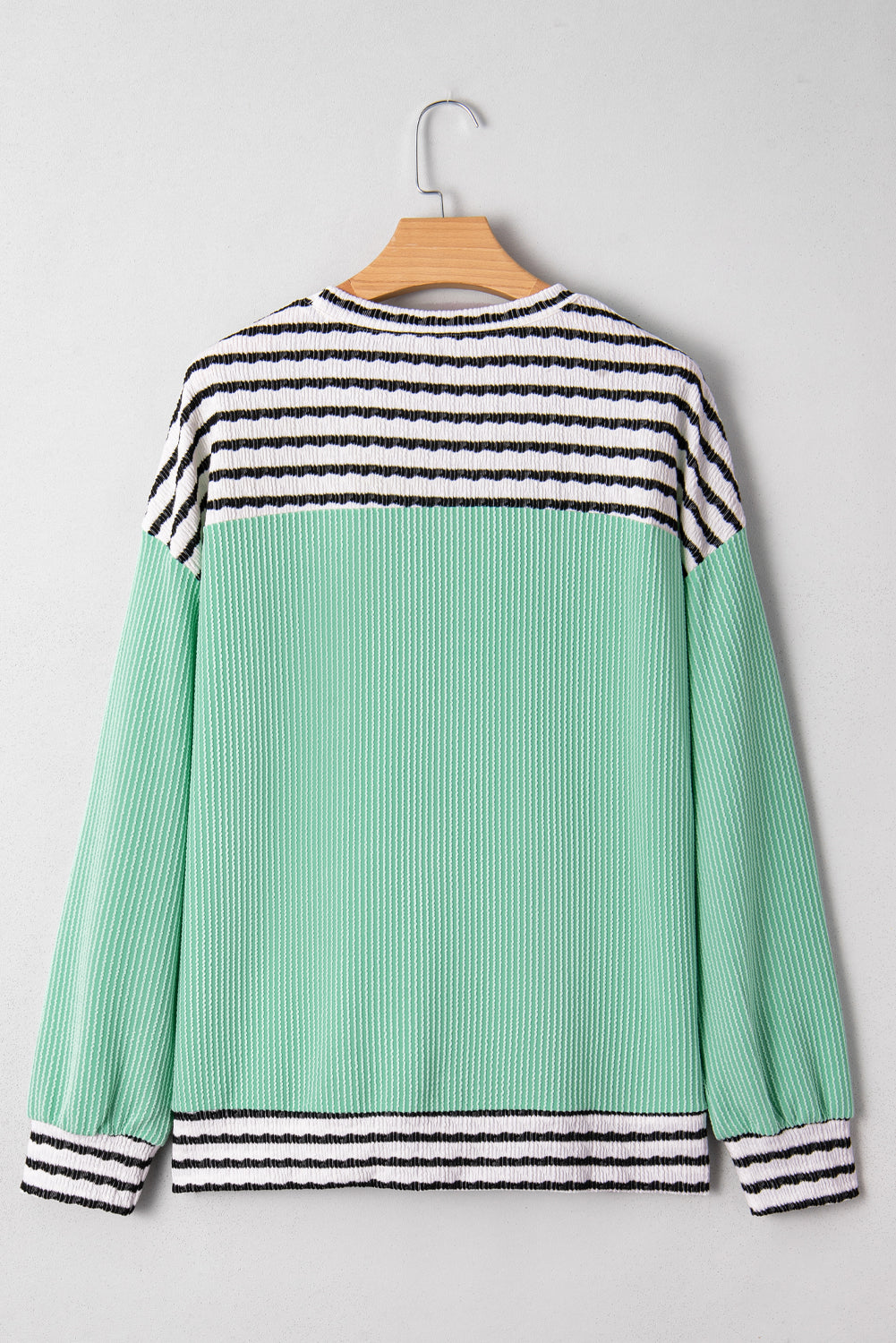 Sea Green Striped-Pocket Ribbed Top