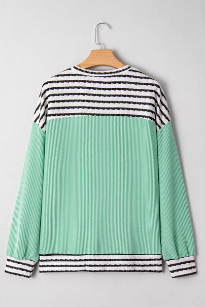 Sea Green Striped-Pocket Ribbed Top