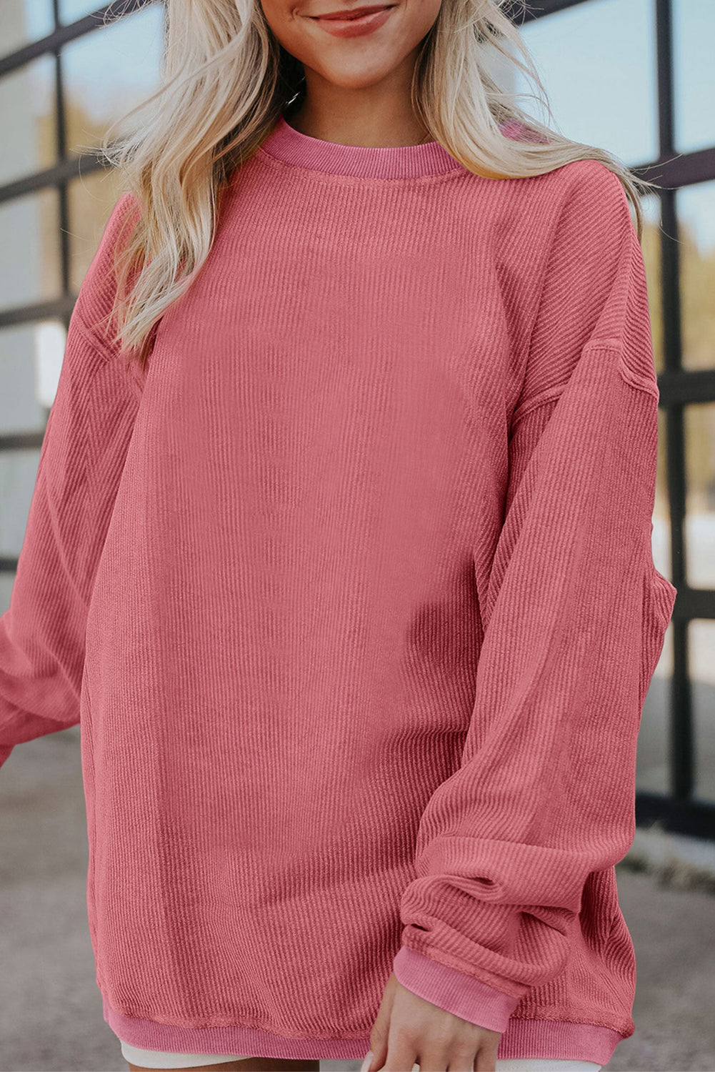 Dark Grey Ribbed Corduroy Oversized Sweatshirt