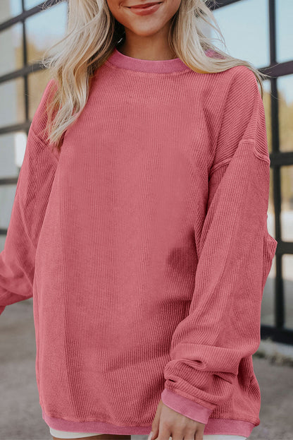 Dark Grey Ribbed Corduroy Oversized Sweatshirt