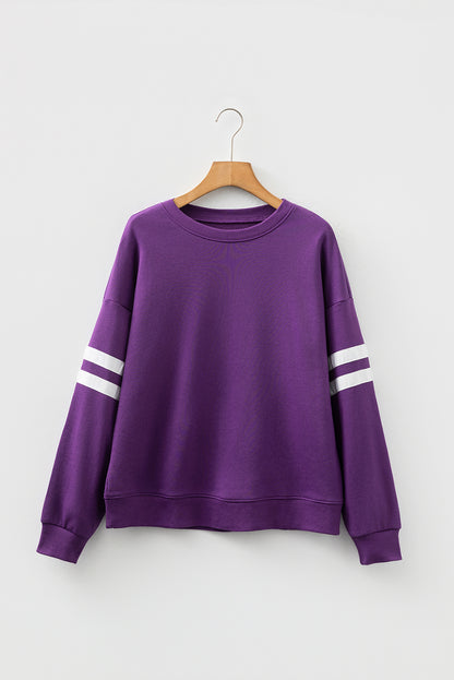White Varsity Striped Detail Drop-Shoulder Oversized Sweatshirt