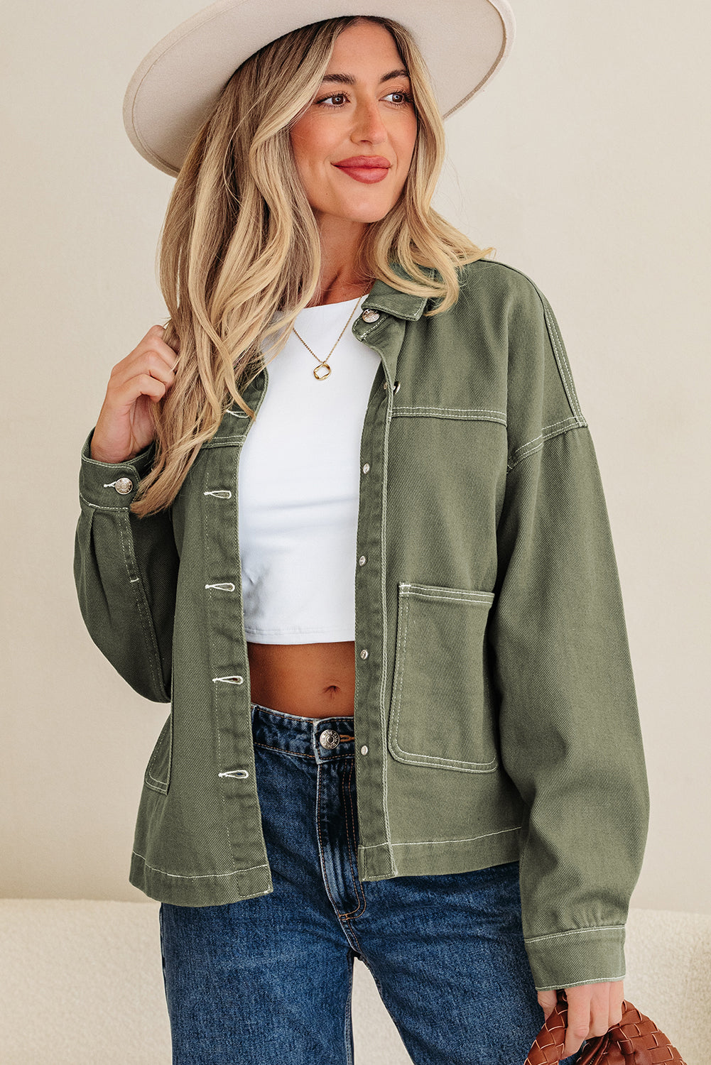 Smoke Green Boyfriend Denim Jacket