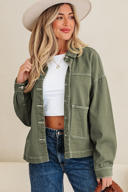 Smoke Green Boyfriend Denim Jacket