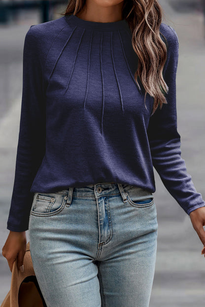 Navy Seam-Detail Raglan Top