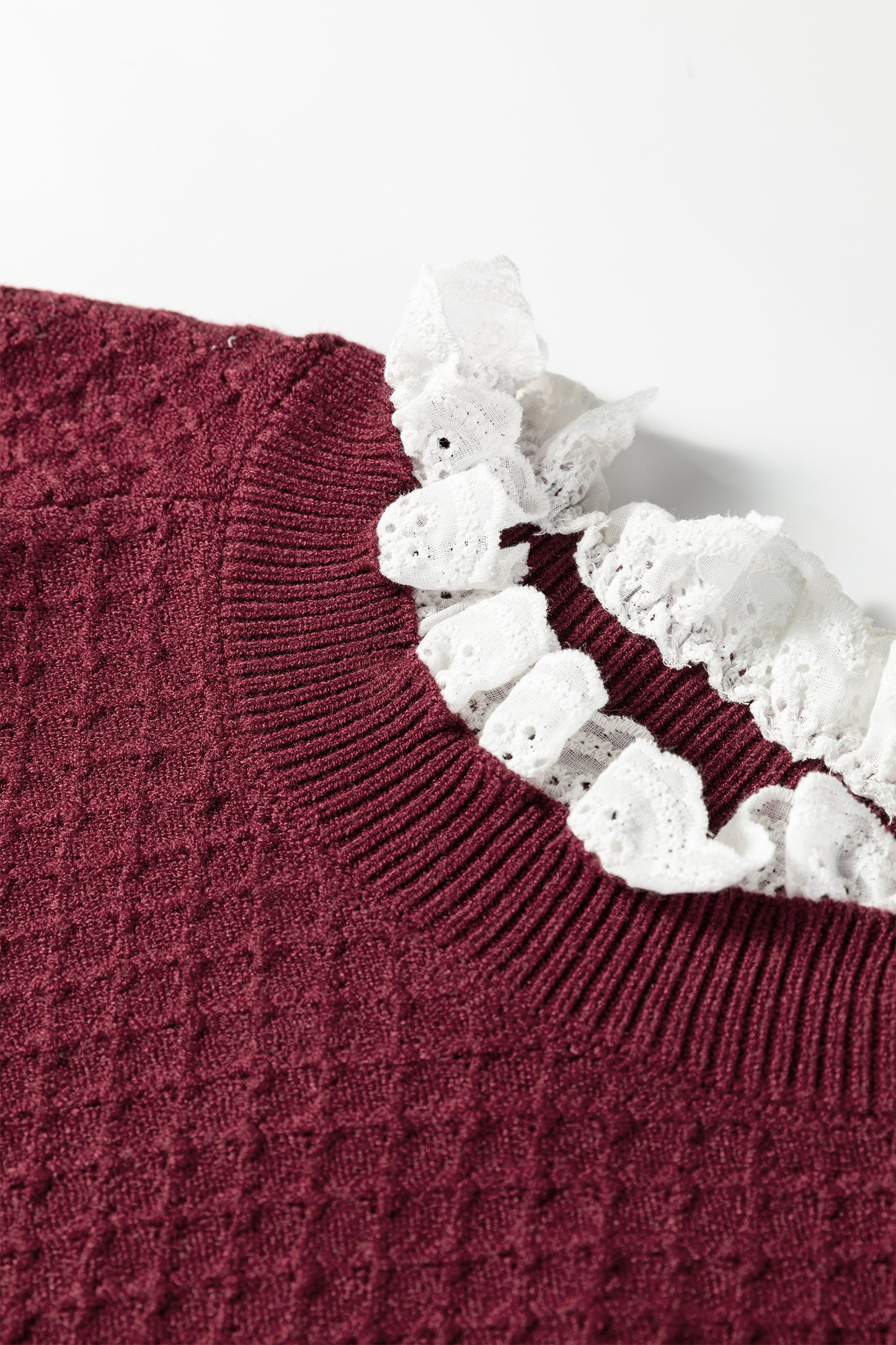 Burgundy Lace-Trim Raglan Sweater