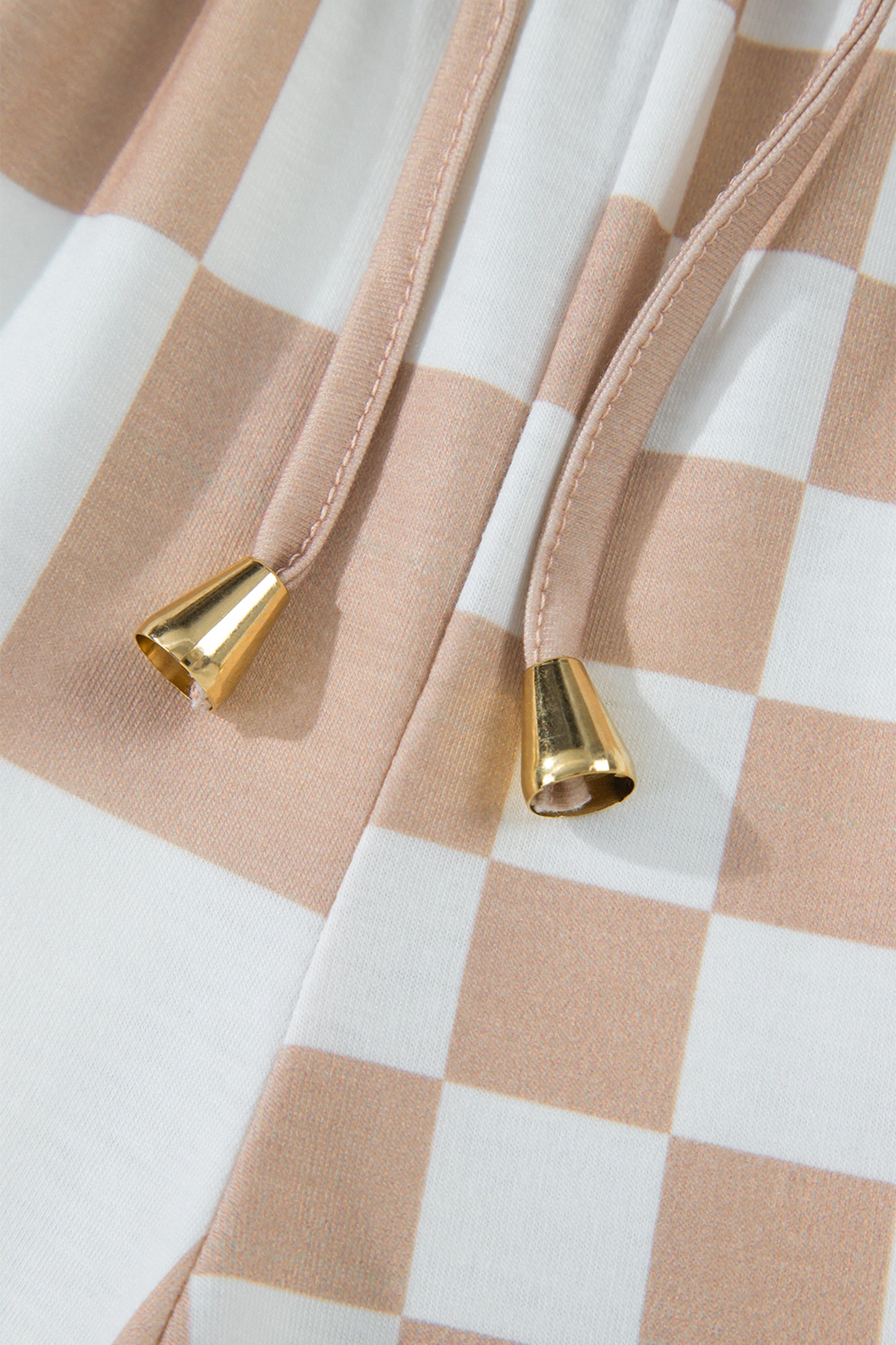 Khaki Checkerboard Drawstring Shorts