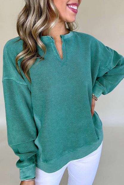 Skobeloff Solid Notched Neck Drop-Shoulder Sweatshirt