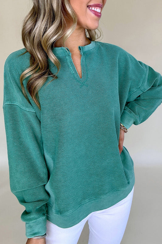 Skobeloff Solid Notched Neck Drop-Shoulder Sweatshirt