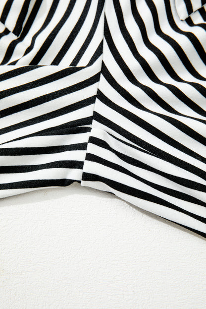 Black Stripe Tied High-Waist Loose Straight Casual Pants