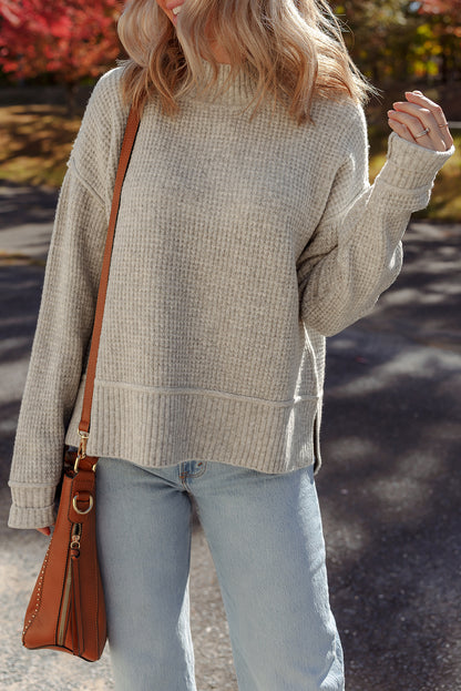 Gray Morn Waffle-Knit High-Neck Sweater