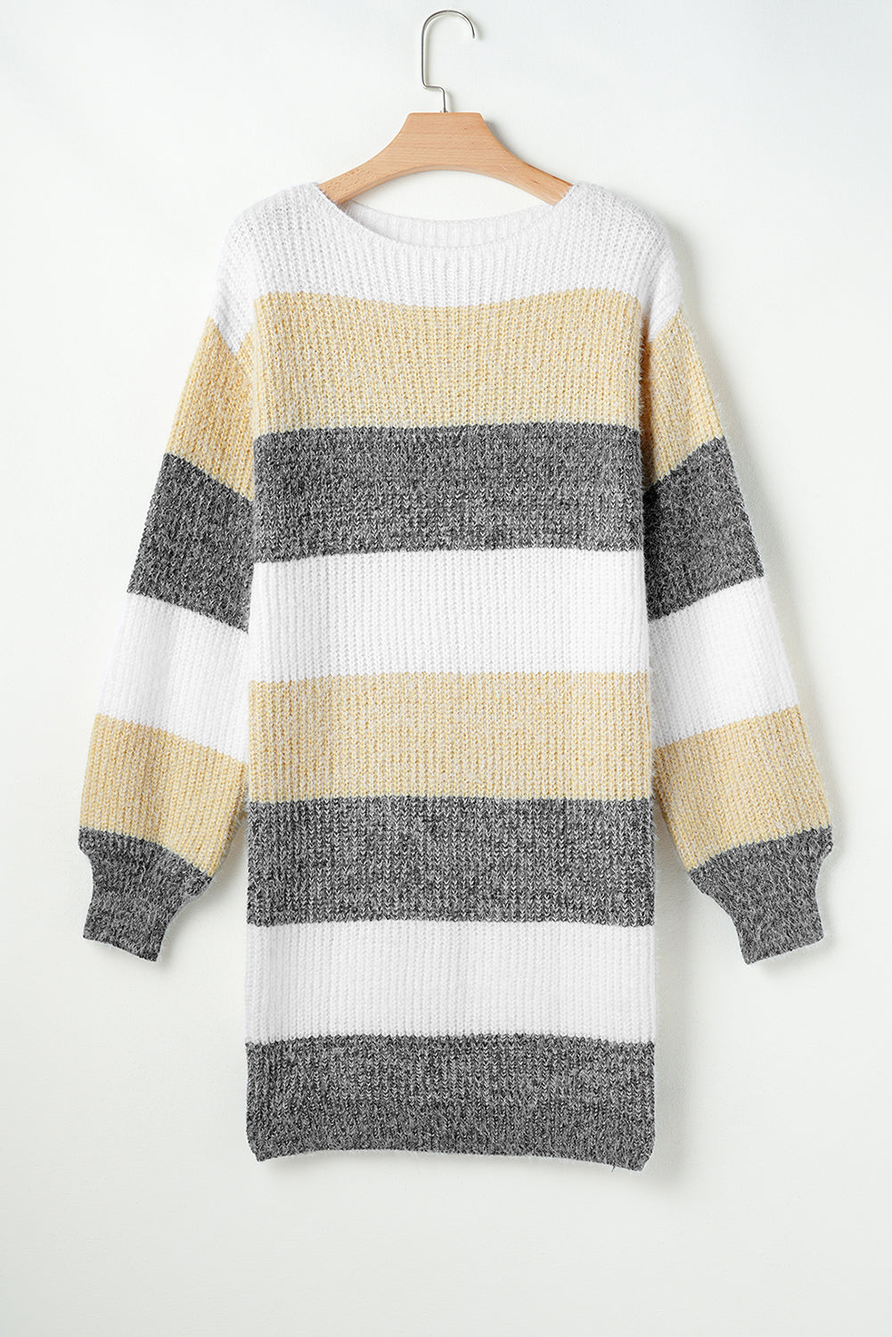 Gray Color-Block Stripe Sweater Dress