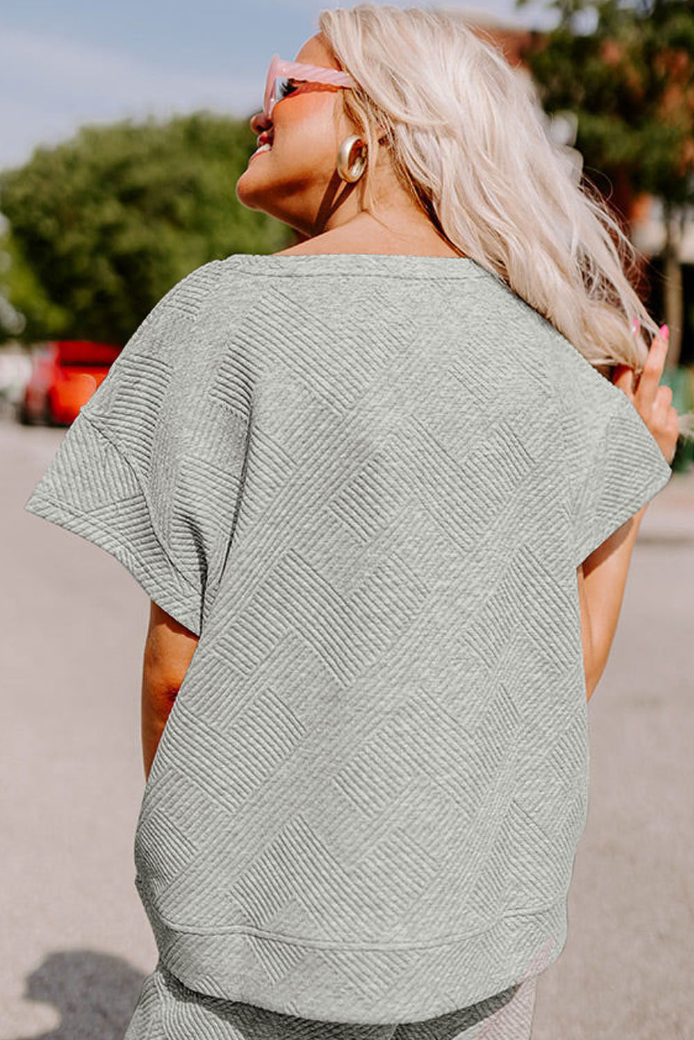 Gray Textured T-Shirt and Pants Set