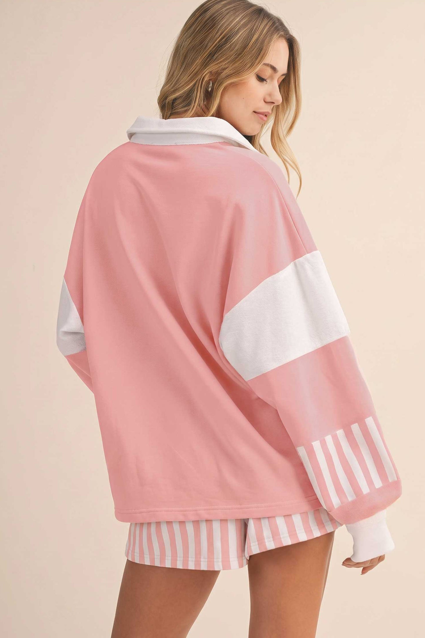 Striped Color-Block Pullover and Drawstring Shorts Set