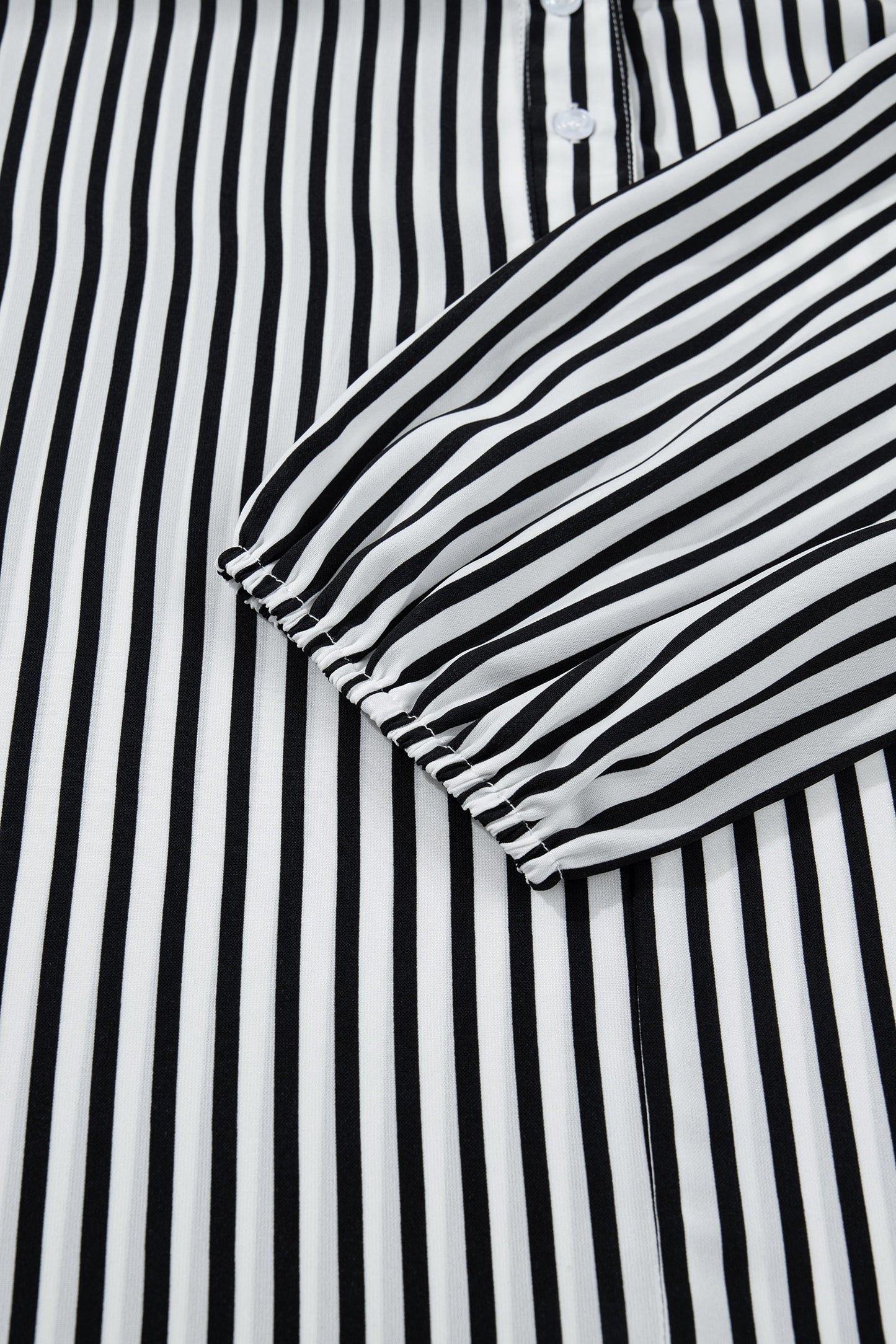Black Striped Half-Sleeve Button-Up Shirt