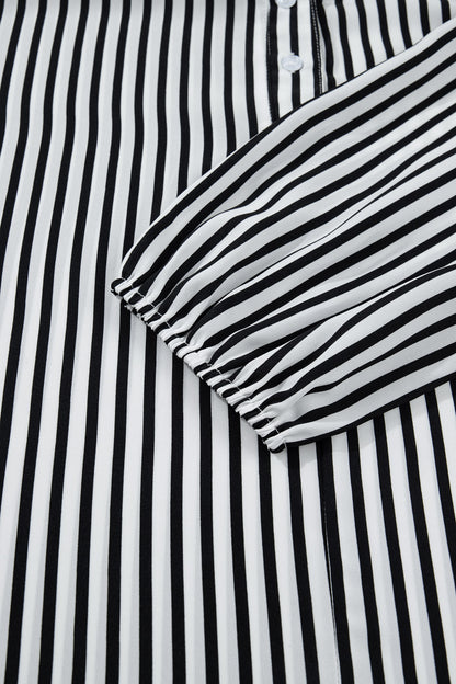 Black Striped Half-Sleeve Button-Up Shirt