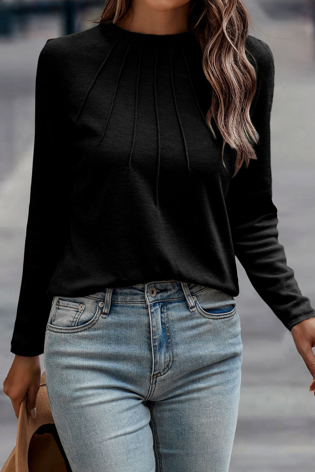 Navy Seam-Detail Raglan Top
