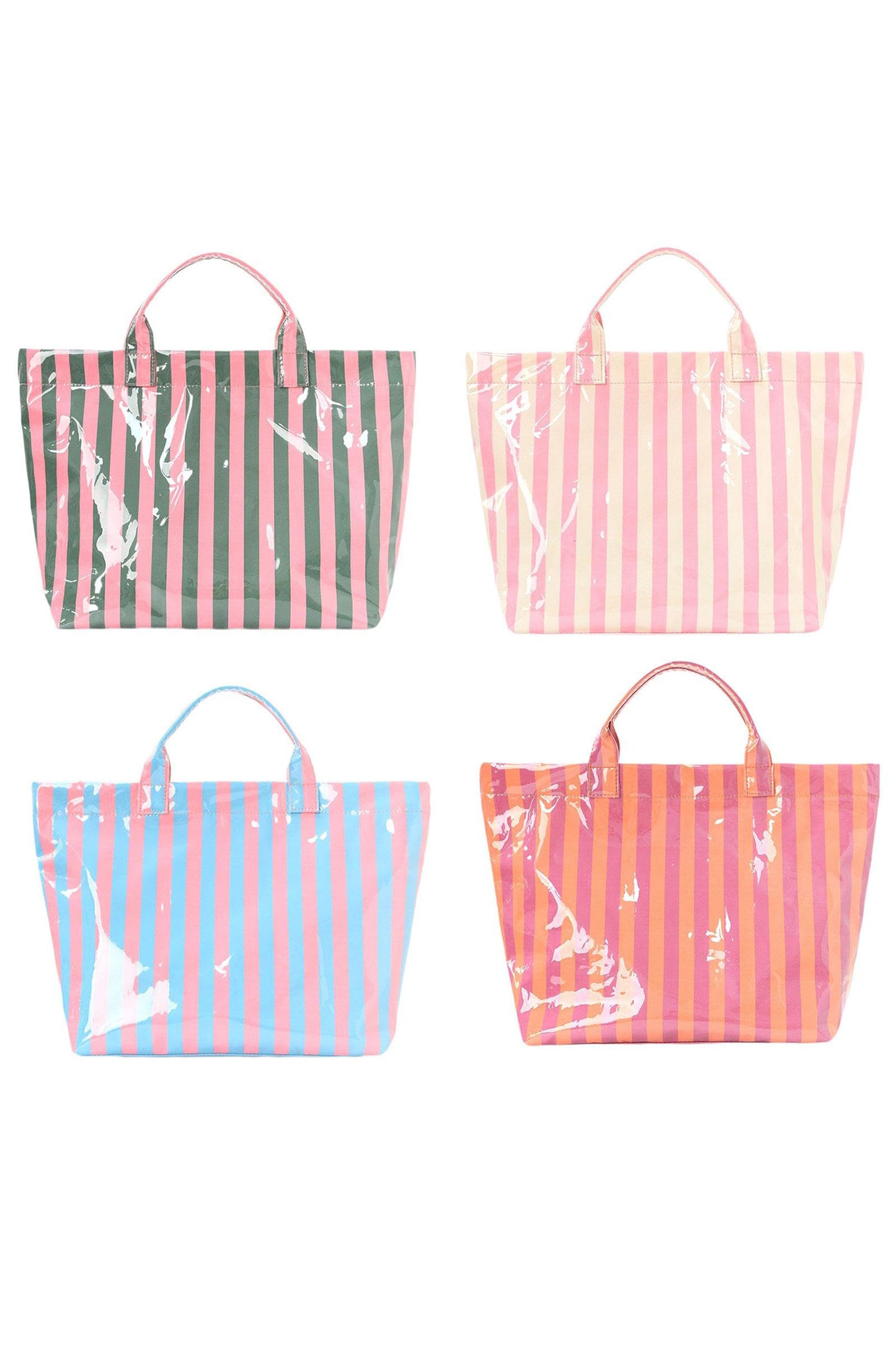 Red Glossy Striped Vinyl Large Tote Bag (Color Varied)