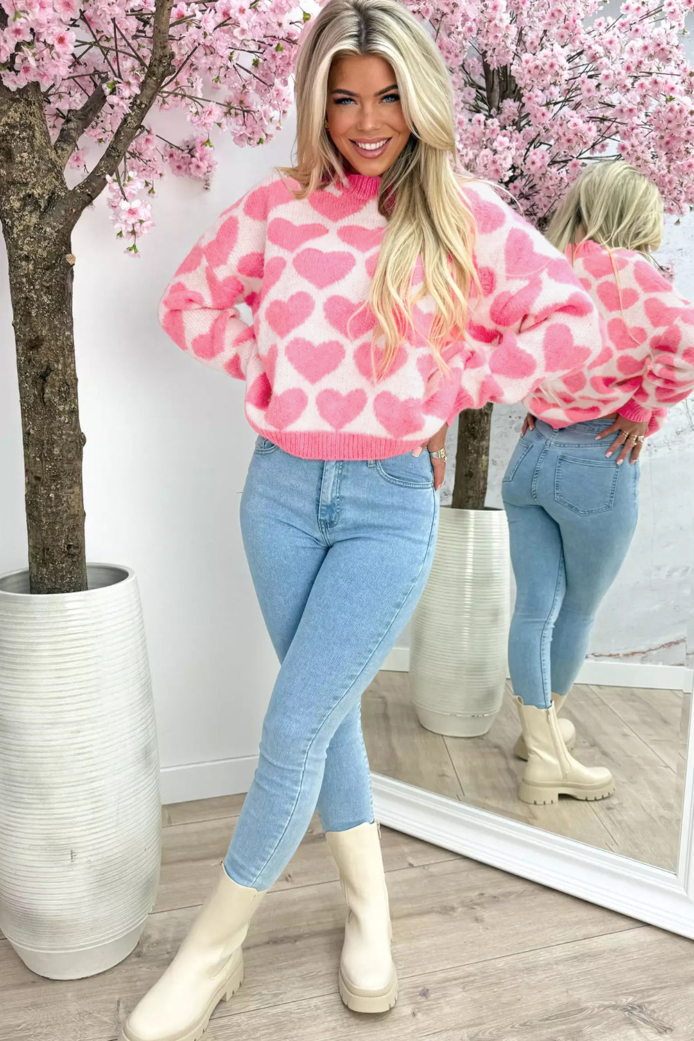 Strawberry Pink Heart-Graphic Sweater