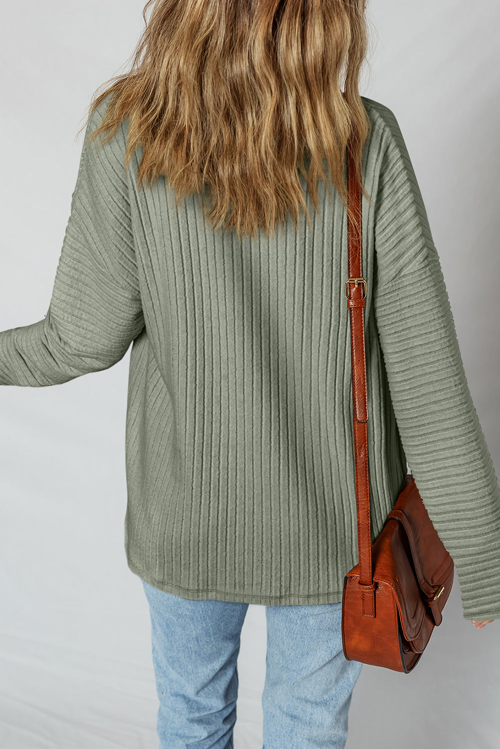 Mist Green Ribbed Button-Up Shacket